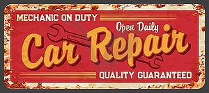 Vintage car repair service mechanic rusty plate - vector clipart