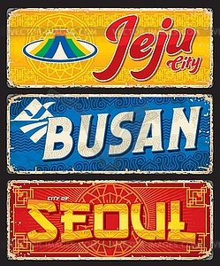 Seoul, busan, jeju travel stickers and plates - vector EPS clipart