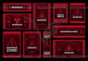 Рамки HUD с предупреждением об опасной зоне и загрязнении - векторный дизайн