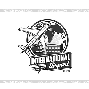 Airport icon with passenger airliner - vector image