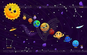 Cartoon solar system infographics, cute planets - vector EPS clipart