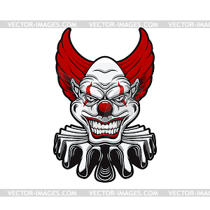 Circus scary clown smiling face, creepy character - vector image