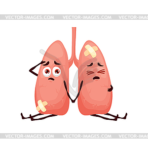 Lungs sick body characters, diseased personages - vector clipart