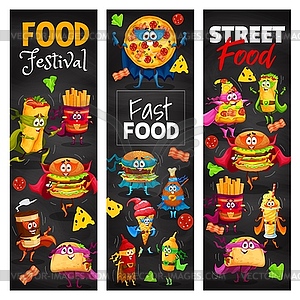 Cartoon fast food superhero characters - vector clipart