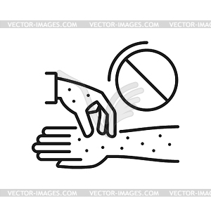 Child boy with chicken pox, skin rash outline icon - vector clip art