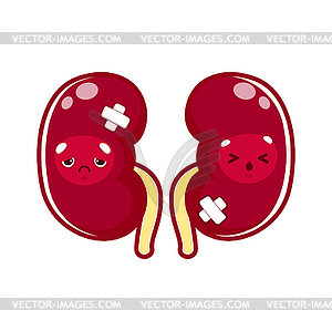 Cartoon sick kidneys body organ character - vector image