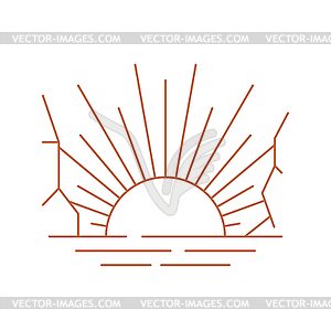 Sun with mountains, wall art sunrise sunset print - vector EPS clipart