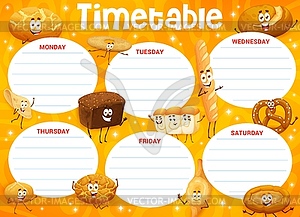 Timetable schedule with cartoon bakery characters - vector clipart