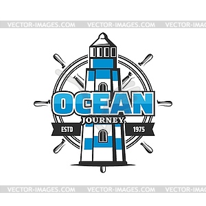 Ocean journey icon, lighthouse and steering wheel - vector clipart / vector image