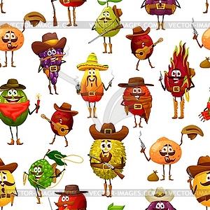 Cartoon cowboy robber and sheriff fruits pattern - vector clip art