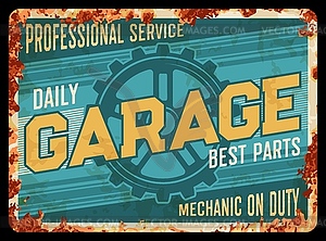 Vintage car repair service station rusty plate - vector image