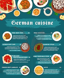 German cuisine restaurant food menu page - stock vector clipart