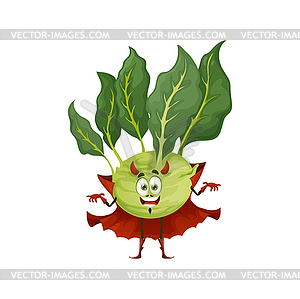 Cartoon kohlrabi Halloween devil character - vector clip art