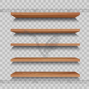 Wooden store shelf or empty wall 3d bookshelf - vector clipart