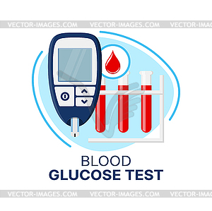 Blood glucose test, glucometer icon, diabetes care - vector clipart