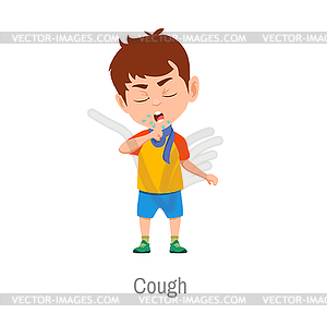 Детский кашель, ребенок с респираторным заболеванием, больной мальчик - векторизованное изображение клипарта
