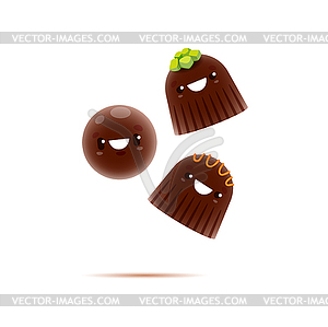 Cartoon chocolate candy characters, sweet dessert - vector image