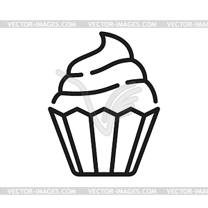 Cupcake sweet dessert, outline muffin with cream - vector image