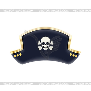 Cartoon pirate captain tricorn hat with skull - vector clip art