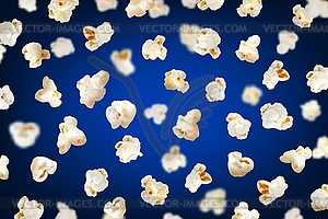 Realistic flying popcorn background, fast food - vector clipart