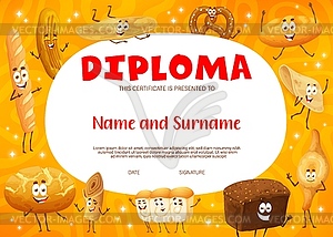 Kids diploma of best baker with cartoon pastry - vector EPS clipart