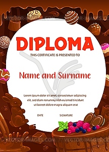 Kids diploma with chocolate candies and desserts - vector clip art