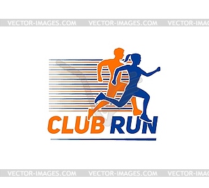 Значок спорта для марафонского забега с силуэтами бегунов - векторное изображение EPS