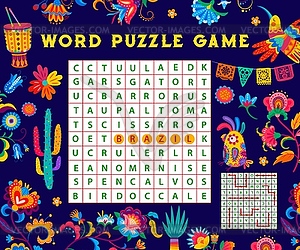 Brazilian word search puzzle game, quiz worksheet - vector clip art