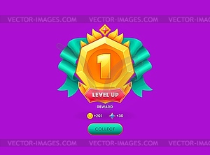 Level up award, cartoon pop up badge - vector image