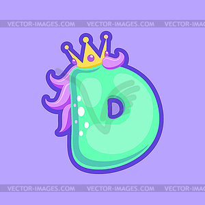 Буква D тип шрифта unicorn ABC мультяшный алфавит - векторизованное изображение клипарта