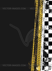 Grunge race sport flag background, car tires track - vector image