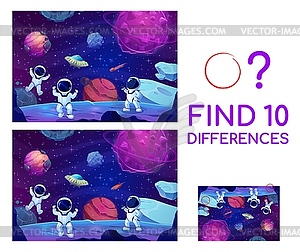 Find ten differences with cartoon astronauts - vector image