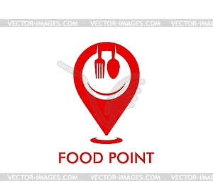 Restaurant icon, map pointer or location pin smile - vector clip art