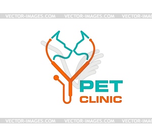 Значок зоомагазина с изображением собаки, кошки и ветеринарного стетоскопа - изображение векторного клипарта