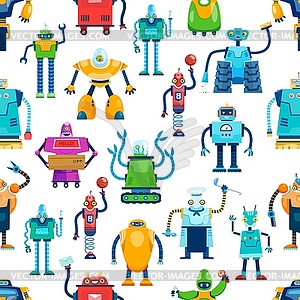 Cute cartoon robot characters seamless pattern - vector clipart