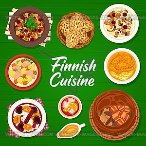 Finnish cuisine restaurant meals menu cover page - vector clip art