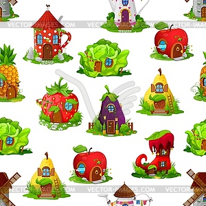 Fairytale houses and dwellings seamless pattern - vector image