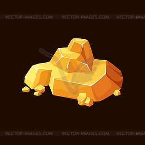 Golden nuggets or gold ore bullions, rocks pile - vector clip art