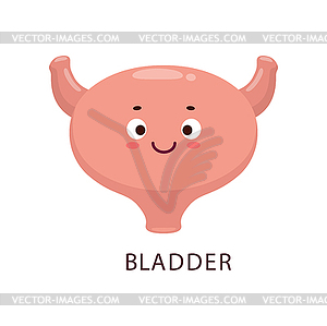 Мультяшный мочевой пузырь, персонаж органа человеческого тела - клипарт в векторном формате