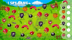 I spy game cartoon berry characters summer party - vector clip art