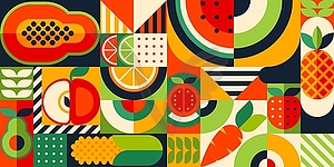 Bauhaus pattern with tropical fruits background - vector clipart