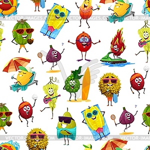 Cartoon fruits on summer beach seamless pattern - vector clip art