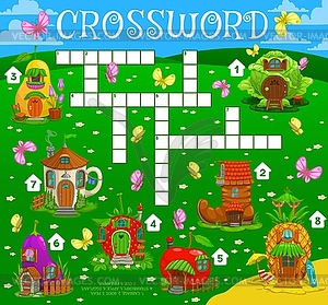 Crossword quiz game grid, fairytale magic houses - vector clipart