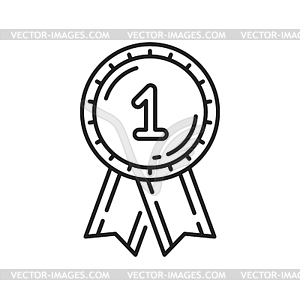 Ribbon award, winner badge medal trophy line icon - vector image