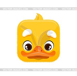 Duckling cartoon kawaii square animal face, duck - vector clipart