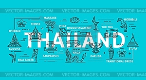 Thailand travel icons, landmarks and Thai tourism - vector image