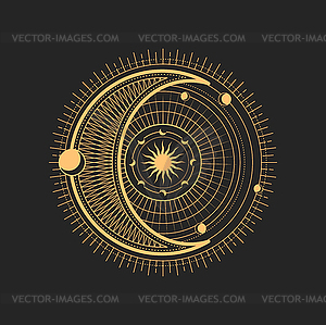 Crescent and moon esoteric occult symbols, tarot - vector EPS clipart