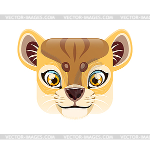 Lion cub cartoon kawaii square animal face, icon - vector clipart