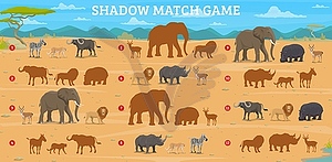 Shadow match game with african savannah animals - vector clipart / vector image