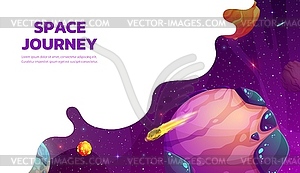 Space landing page with cartoon galaxy planets - vector image